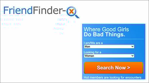 Friend Finder-X logo and website screenshot