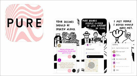 Pure dating app logo and smartphone screenshots